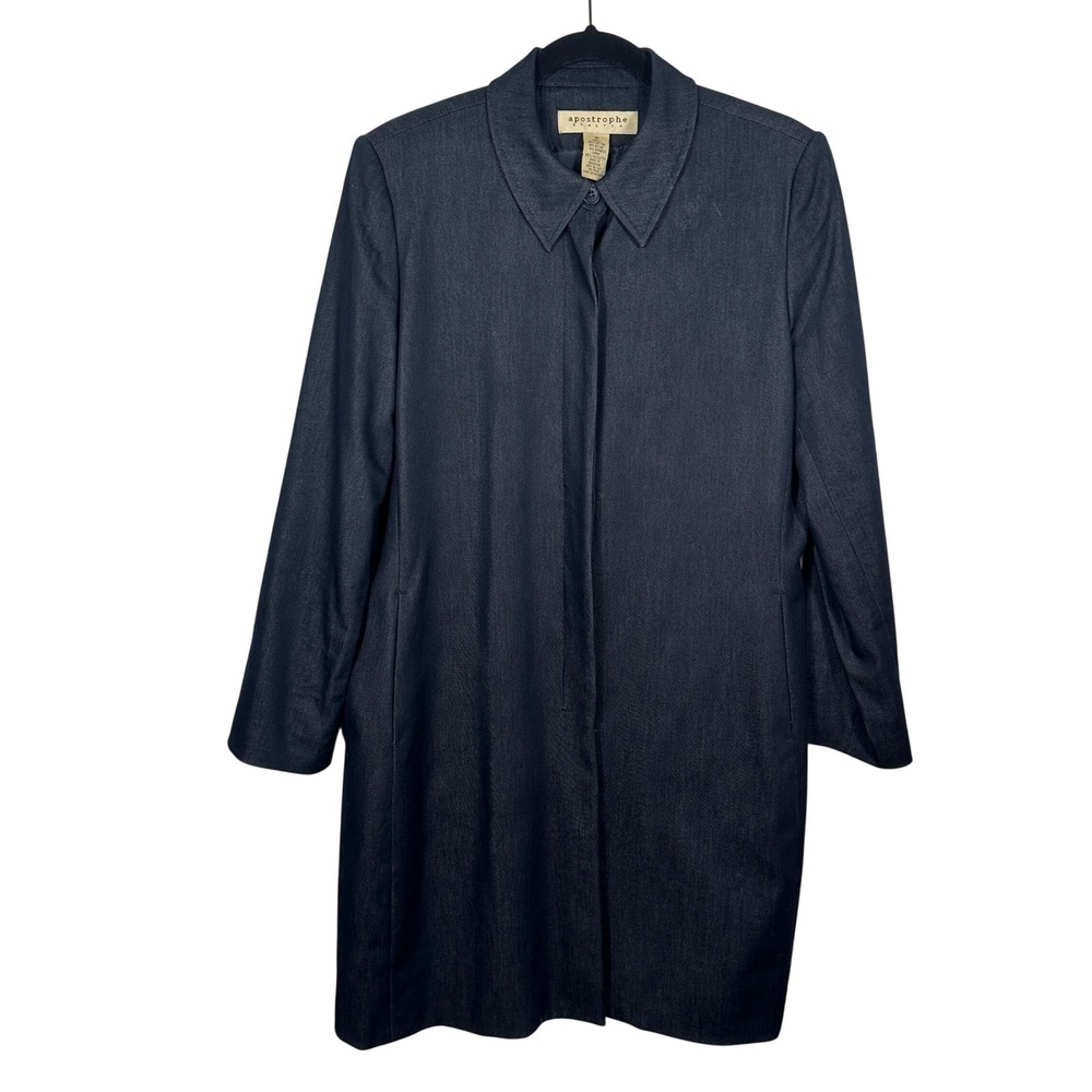Apostrophe Stretch Blue Long Coat Hidden Button Lightweight Jacket